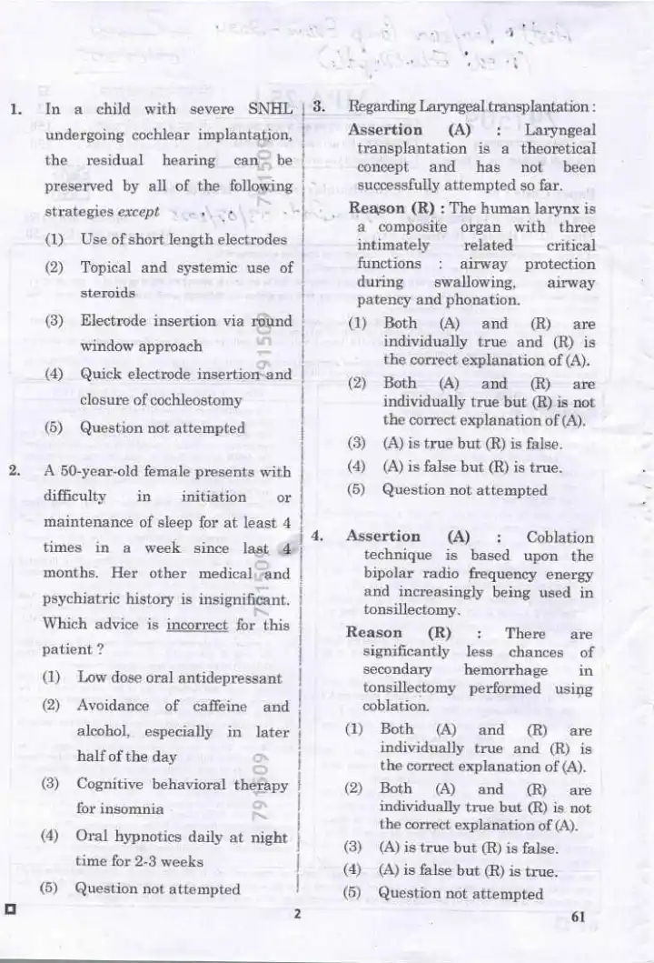 RPSC Assistant Professor Oto-Rhinolaryngology Head & Neck 2024 question paper page 1 instructions scan PDF download