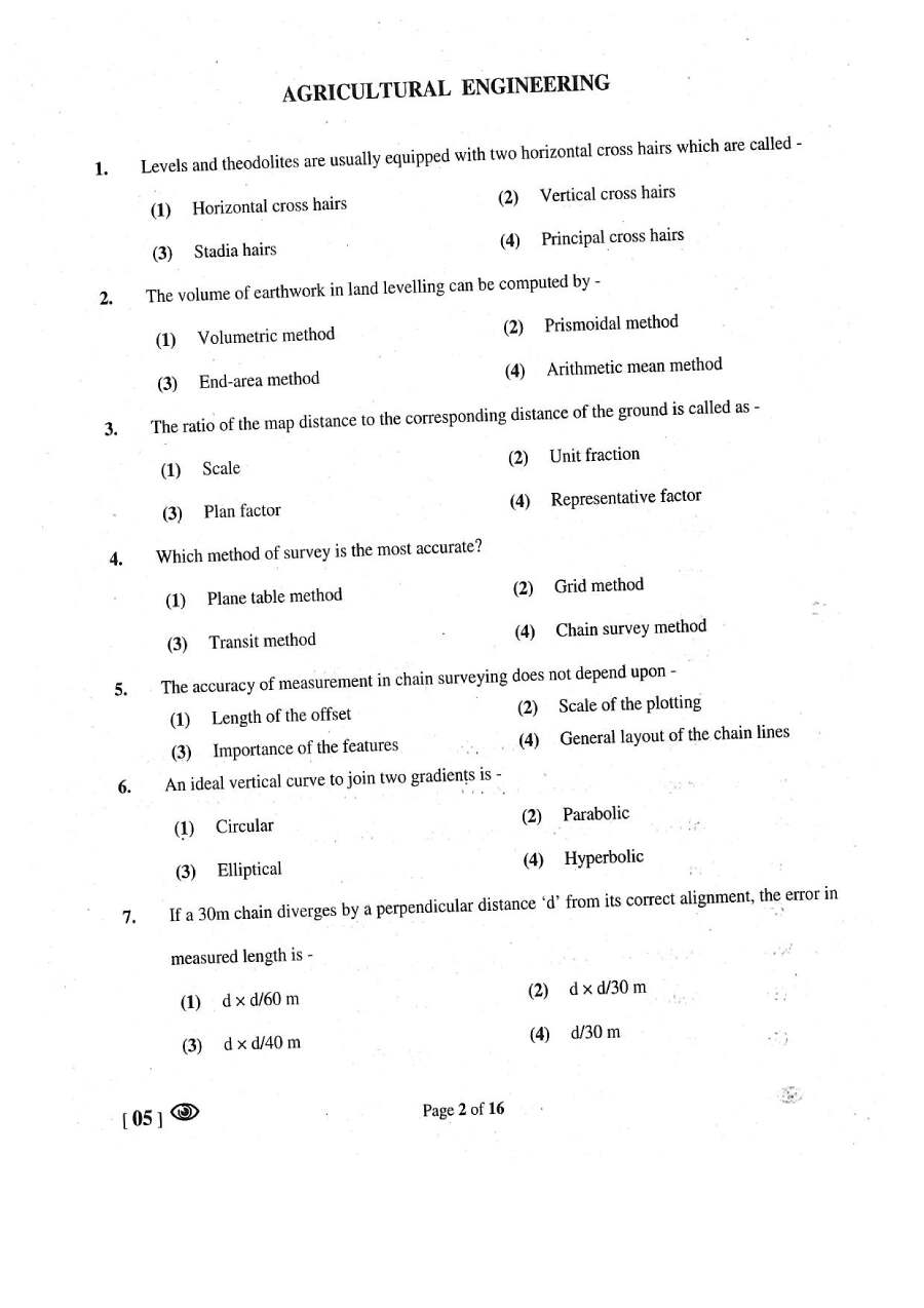 RPSC Asst. Engineer 2018 Agricultural Engineering Paper II question paper page 1 instructions scan PDF download