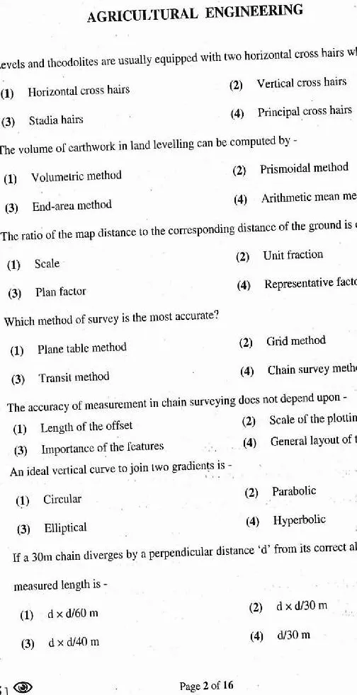 RPSC Asst. Engineer 2018 Agricultural Engineering Paper II question paper page 1 instructions scan PDF download