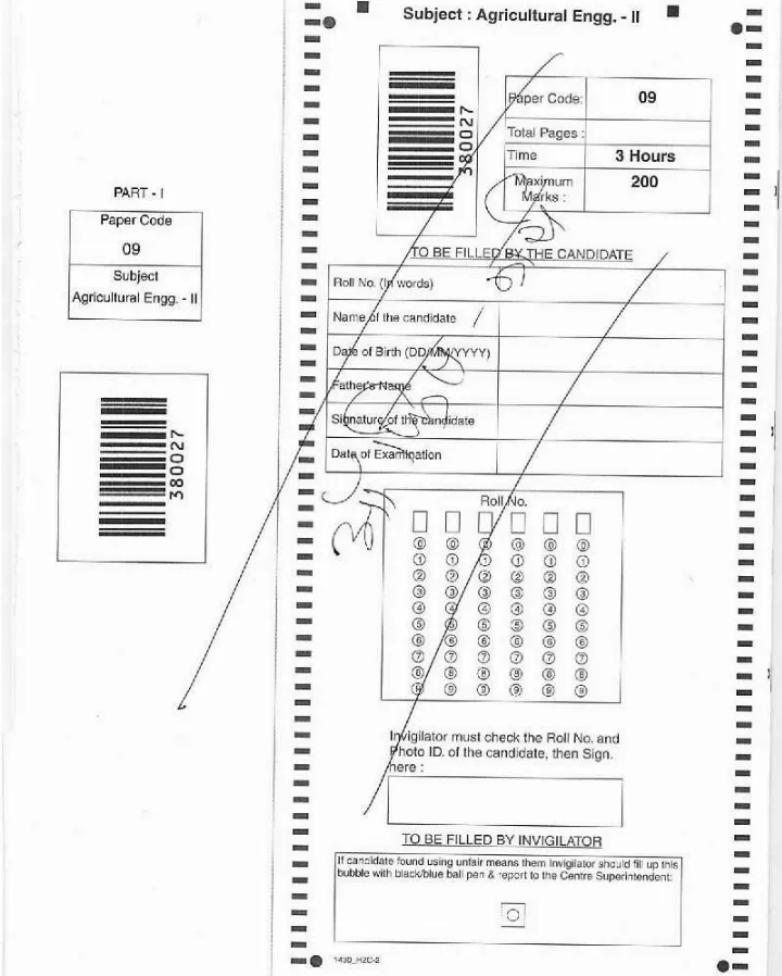 RPSC Asst. Engineer Mains 2018 Agricultural Engg.-II question paper page 1 instructions scan PDF download