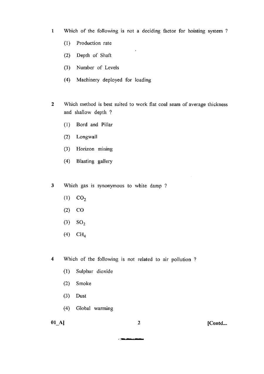 RPSC Asst. Mining Engineer 2011 Mining Engineering question paper page 1 instructions scan PDF download