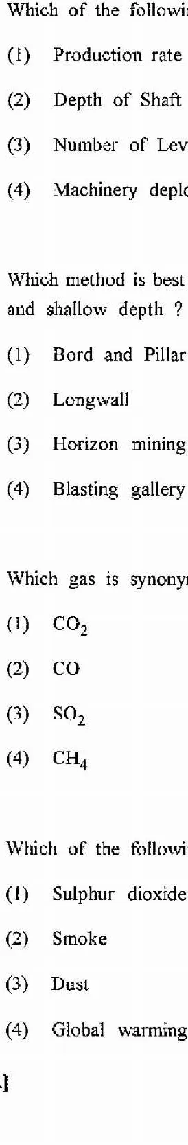 RPSC Asst. Mining Engineer 2011 Mining Engineering question paper page 1 instructions scan PDF download