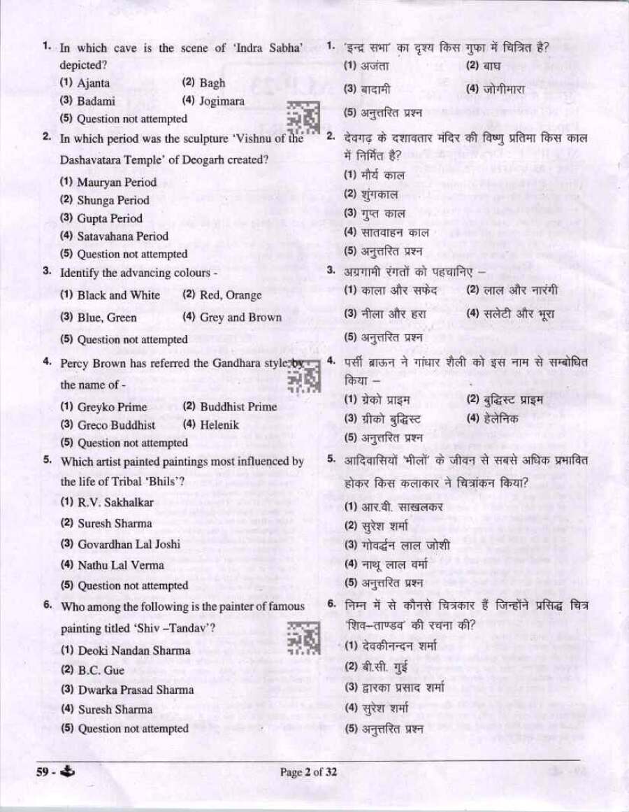 RPSC Asst. Prof. Drawing & Painting Paper I 2023 question paper page 1 instructions scan PDF download