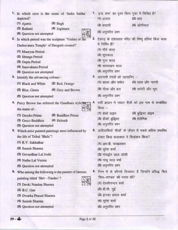 RPSC Asst. Prof. Drawing & Painting Paper I 2023 question paper page 1 instructions scan PDF download