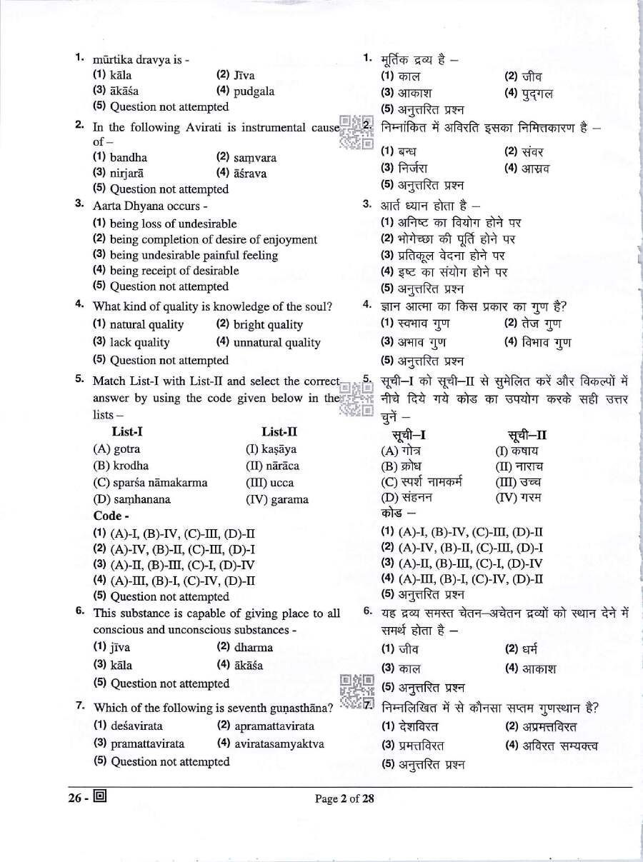 RPSC Asst. Prof. Jainology-II 2023 question paper page 1 instructions scan PDF download
