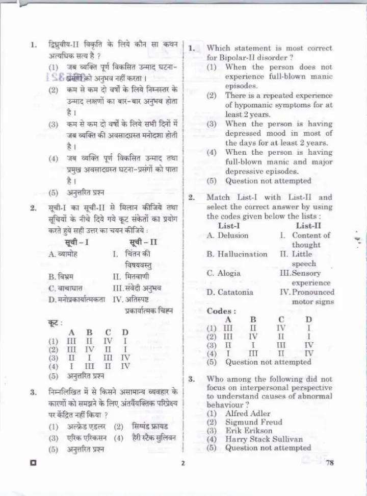 RPSC Asst. Prof. Psychology Paper II 2023 question paper page 1 instructions scan PDF download