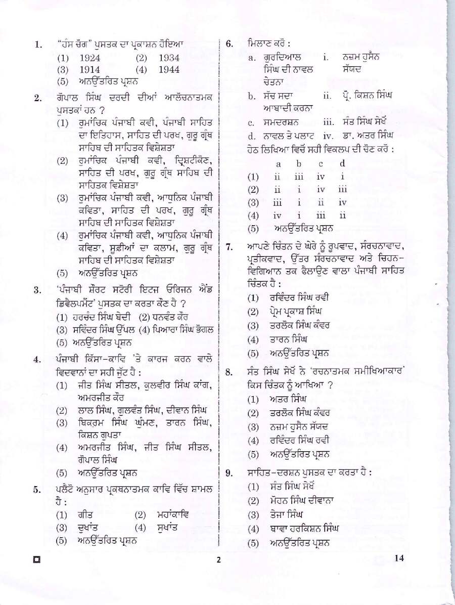 RPSC Asst. Prof. Punjabi-II 2023 question paper page 1 scan PDF download, showing exam header and instructions for candidates.
