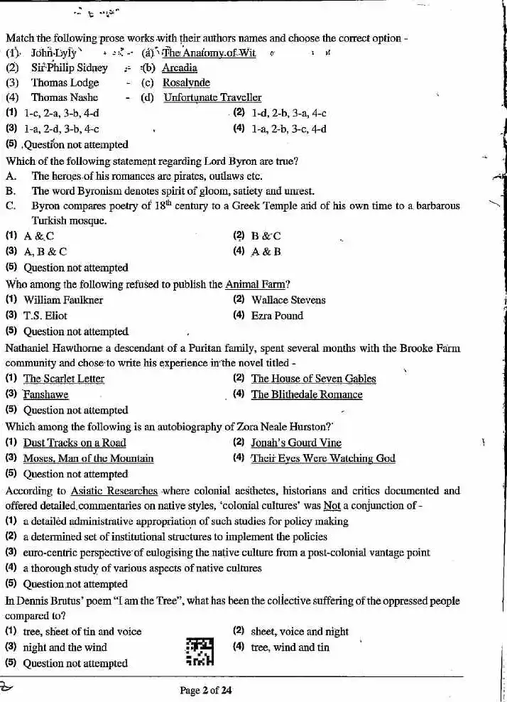 RPSC Asst. Prof. Sanskrit College Edu. 2024 English-II question paper page 1 scan PDF download, exam instructions, header details, RPSC Professor exam paper