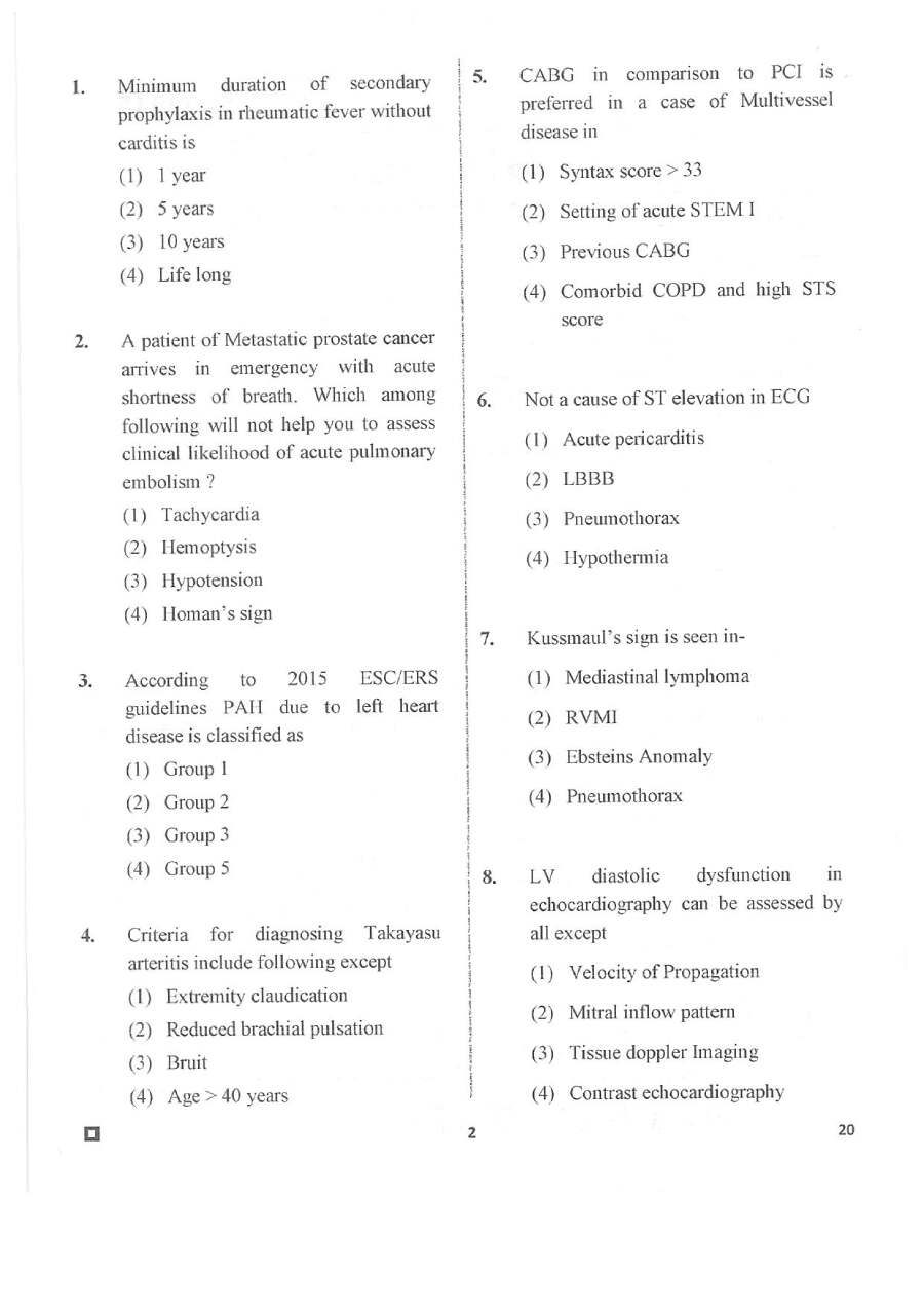 RPSC Asst. Professor Cardiology 2020 question paper page 1 instructions scan PDF download