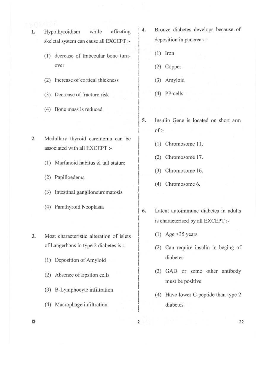 RPSC Asst. Professor Endocrinology 2020 question paper page 1 scan, showing exam name, paper code, marks, time, and candidate instructions. PDF download.