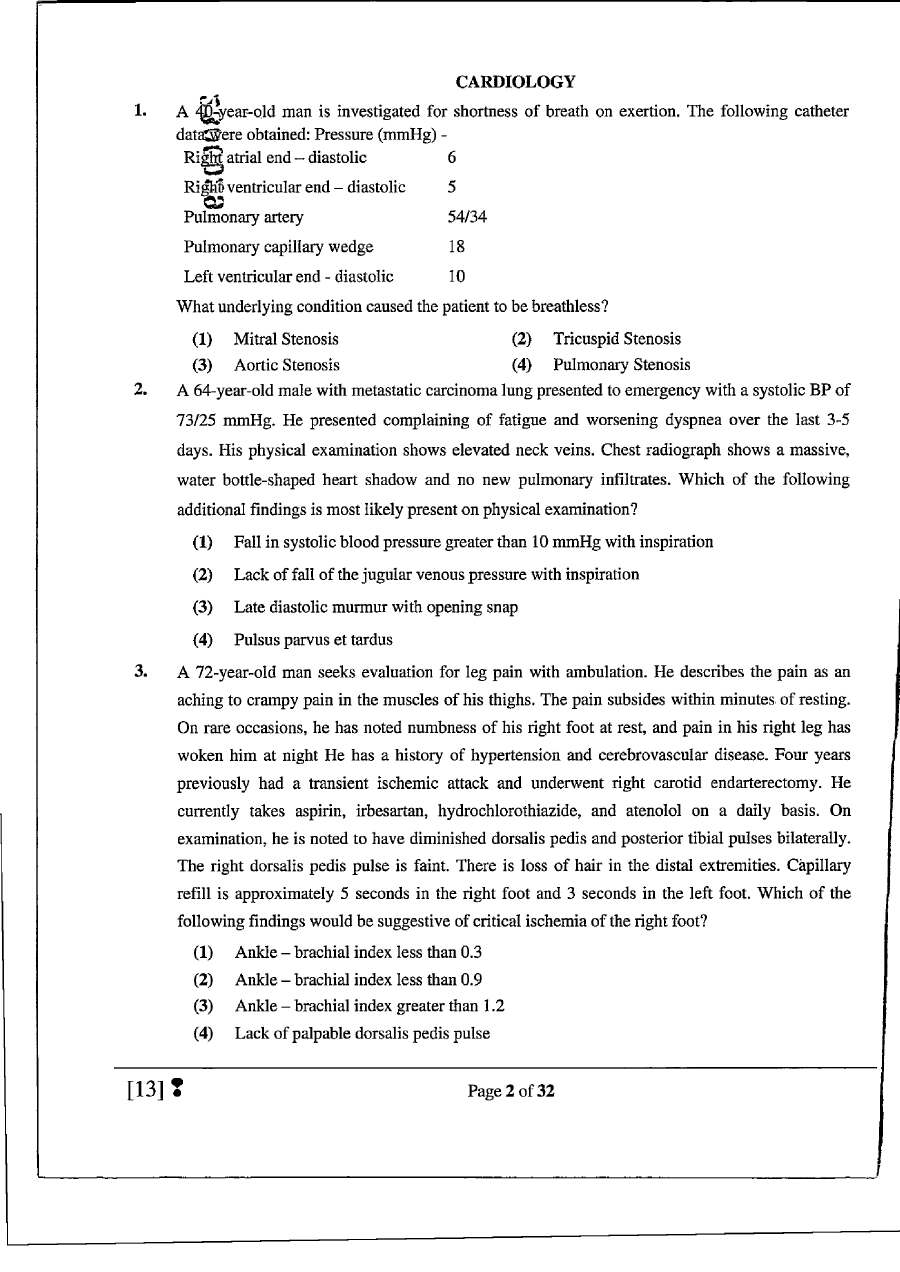 RPSC Asst. Professor Medical Edu. 2021 Cardiology question paper page 1 instructions scan PDF download