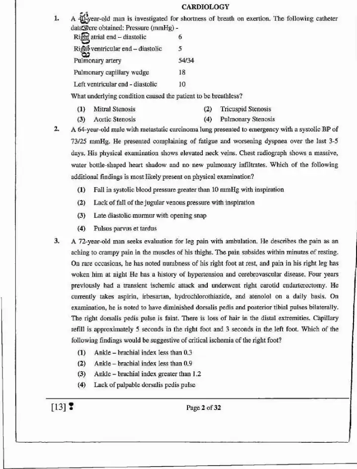 RPSC Asst. Professor Medical Edu. 2021 Cardiology question paper page 1 instructions scan PDF download