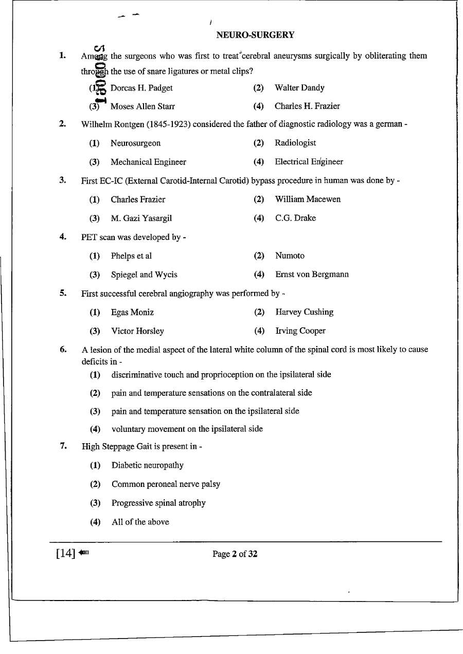 RPSC Asst. Professor Medical Edu. 2021 Neuro Surgery question paper page 1 instructions scan PDF download
