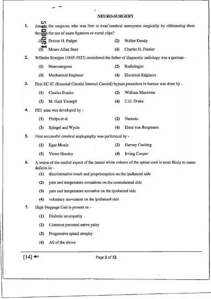 RPSC Asst. Professor Medical Edu. 2021 Neuro Surgery question paper page 1 instructions scan PDF download