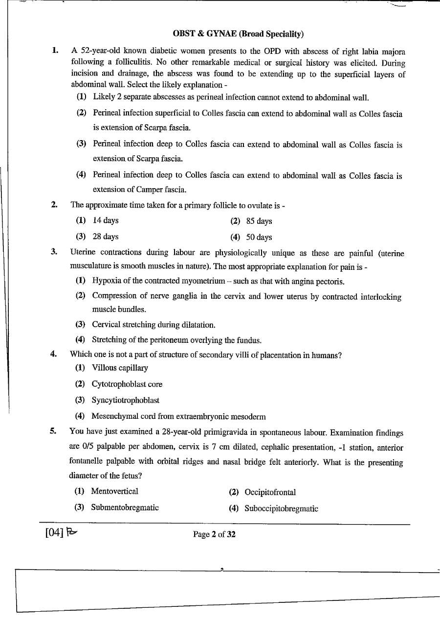 RPSC Asst. Professor Medical Edu. 2021 Obstetrics & Gynaecology question paper page 1 instructions scan PDF download. Includes exam header, booklet number, paper code, subject, marks, time, and candidate instructions.