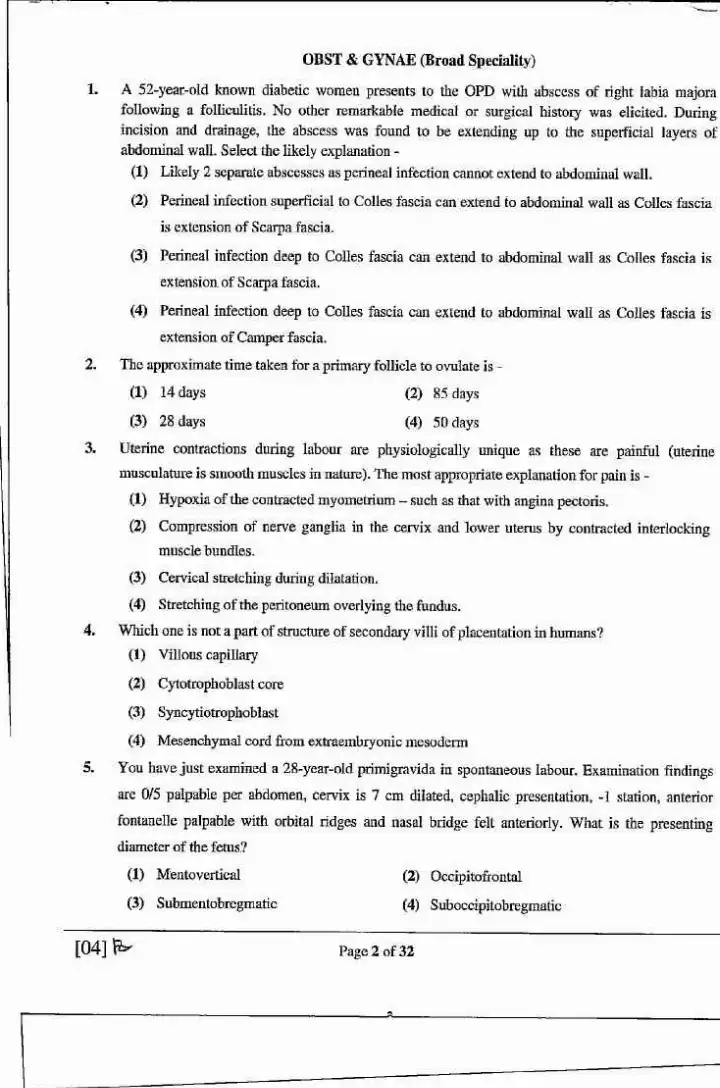 RPSC Asst. Professor Medical Edu. 2021 Obstetrics & Gynaecology question paper page 1 instructions scan PDF download. Includes exam header, booklet number, paper code, subject, marks, time, and candidate instructions.