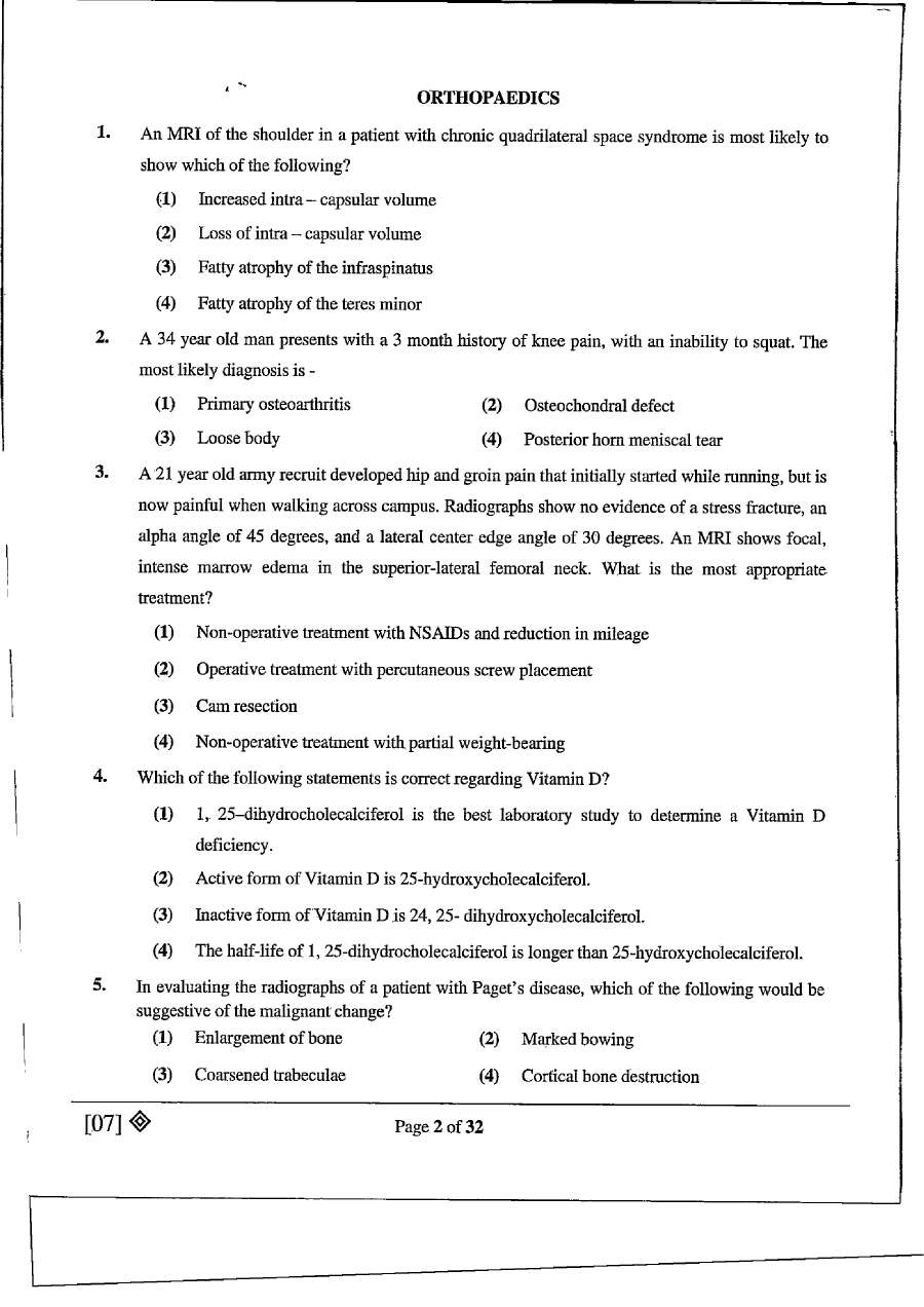 RPSC Asst. Professor Medical Edu. 2021 Orthopaedics question paper page 1 instructions scan PDF download