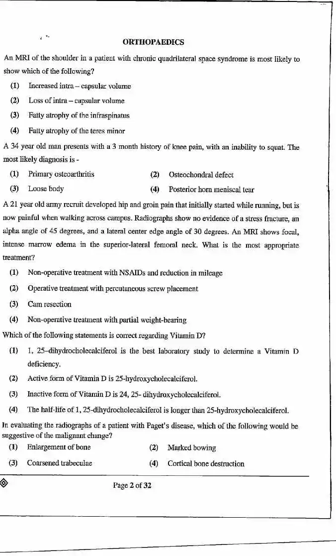 RPSC Asst. Professor Medical Edu. 2021 Orthopaedics question paper page 1 instructions scan PDF download