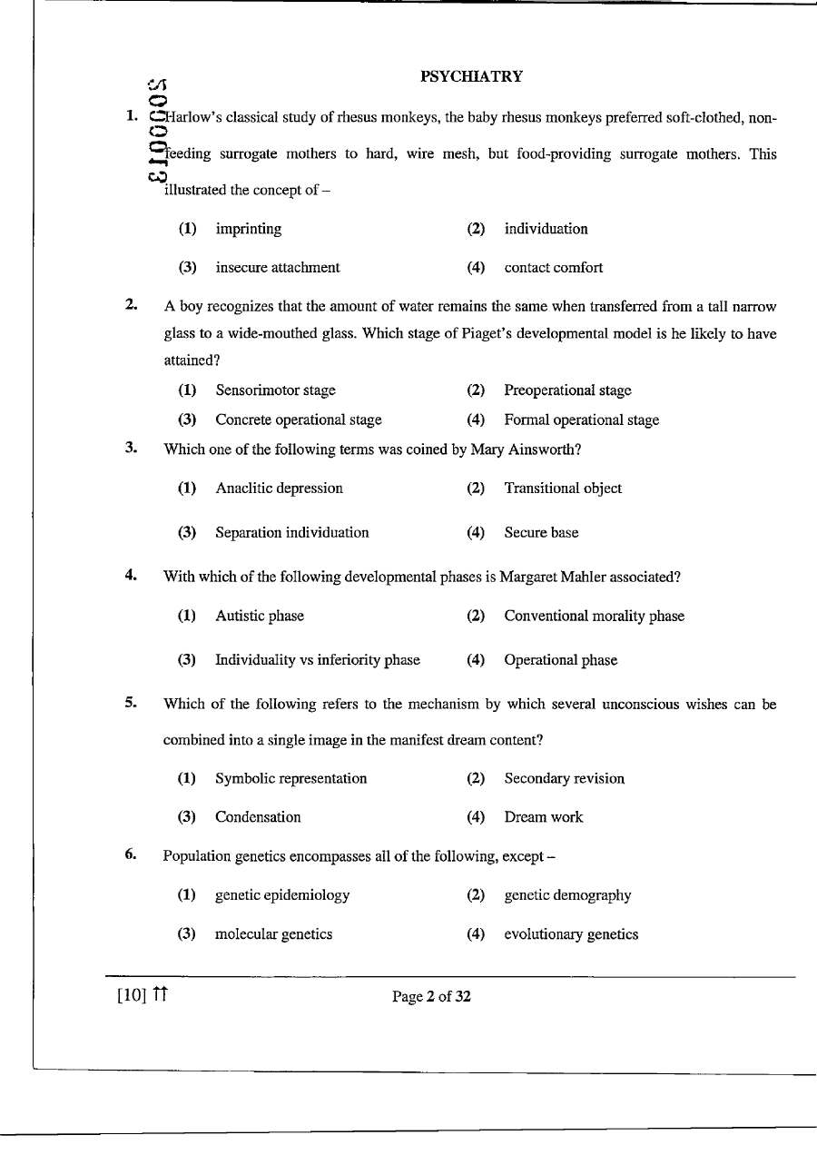 RPSC Asst. Professor Medical Edu. 2021 Psychiatry question paper page 1 instructions scan PDF download