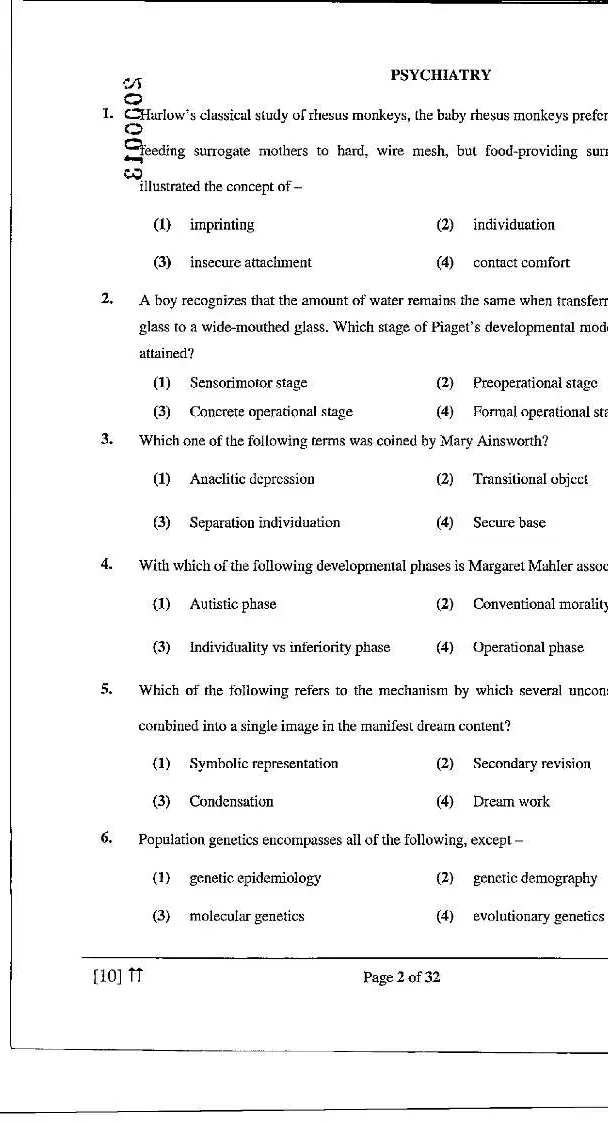 RPSC Asst. Professor Medical Edu. 2021 Psychiatry question paper page 1 instructions scan PDF download