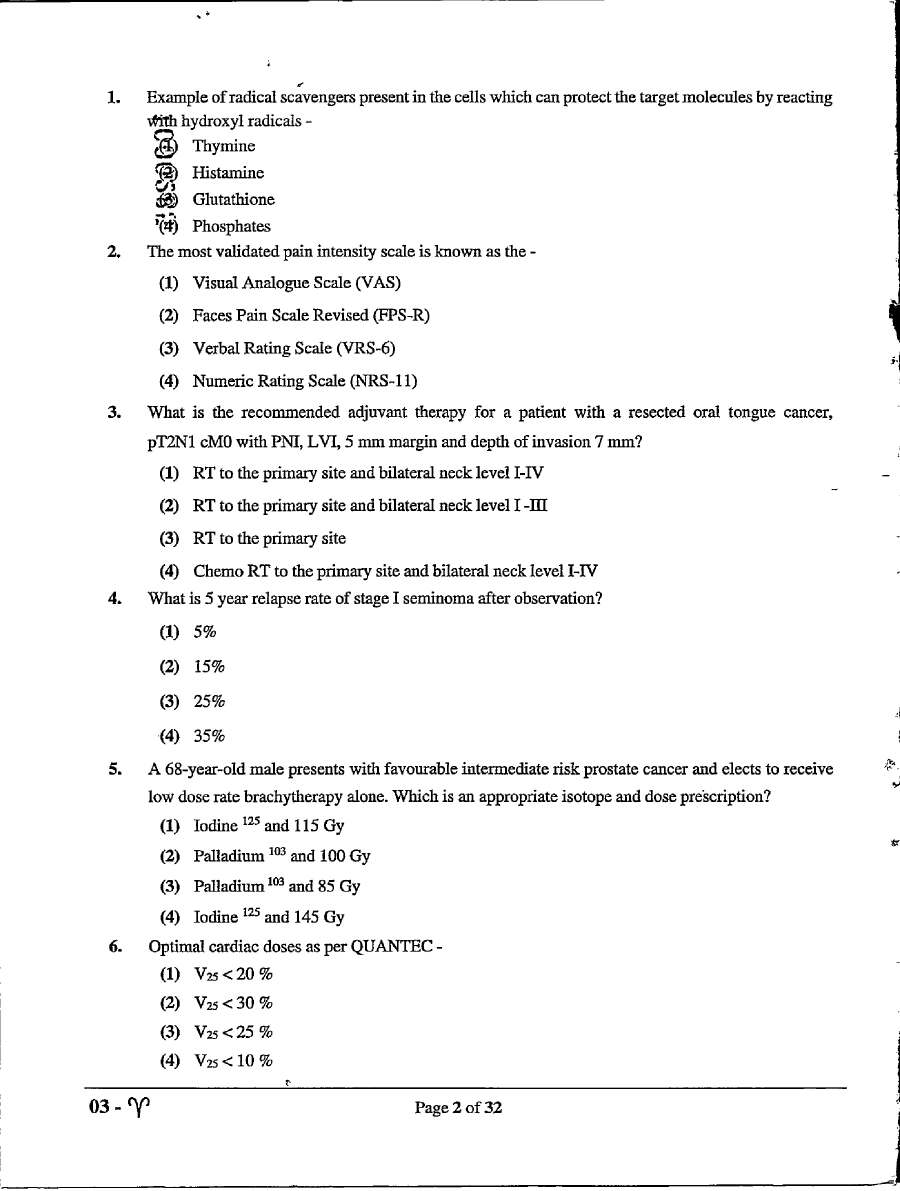 RPSC Asst. Professor Medical Edu. 2021 Radiotherapy question paper page 1 instructions scan PDF download