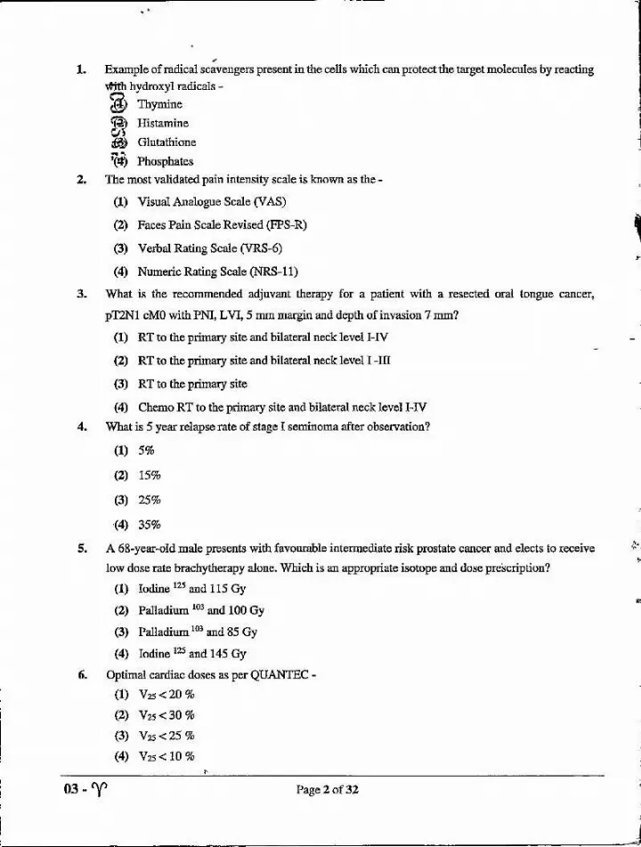 RPSC Asst. Professor Medical Edu. 2021 Radiotherapy question paper page 1 instructions scan PDF download