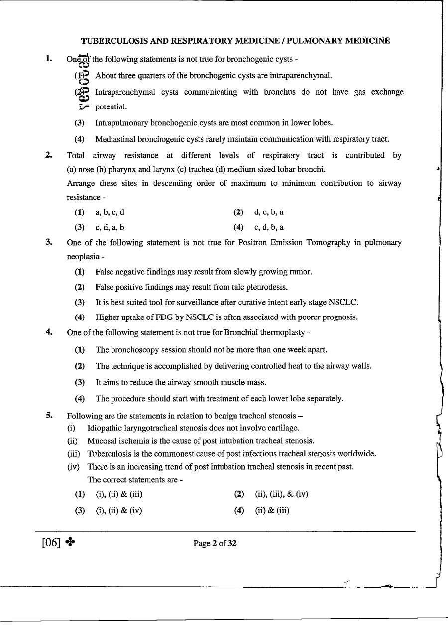 RPSC Asst. Professor Medical Edu 2021 T.B. & Chest question paper page 1 instructions scan PDF download