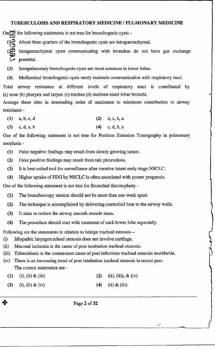 RPSC Asst. Professor Medical Edu 2021 T.B. & Chest question paper page 1 instructions scan PDF download