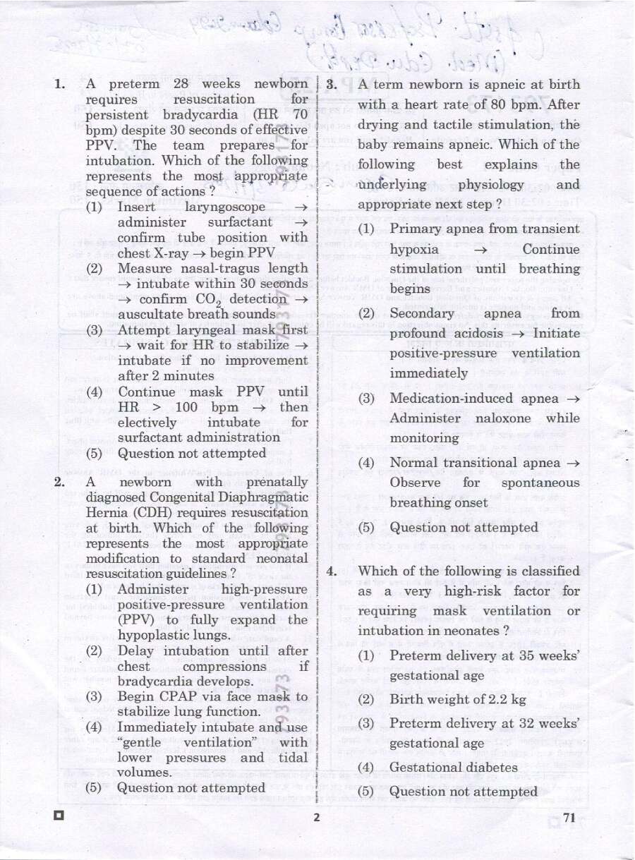 RPSC Asst. Professor (Medical Edu.) 2024 Neonatology question paper page 1 instructions scan PDF download