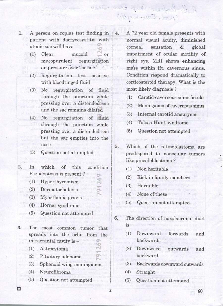 RPSC Asst. Professor Ophthalmology 2024 question paper page 1 instructions scan PDF download