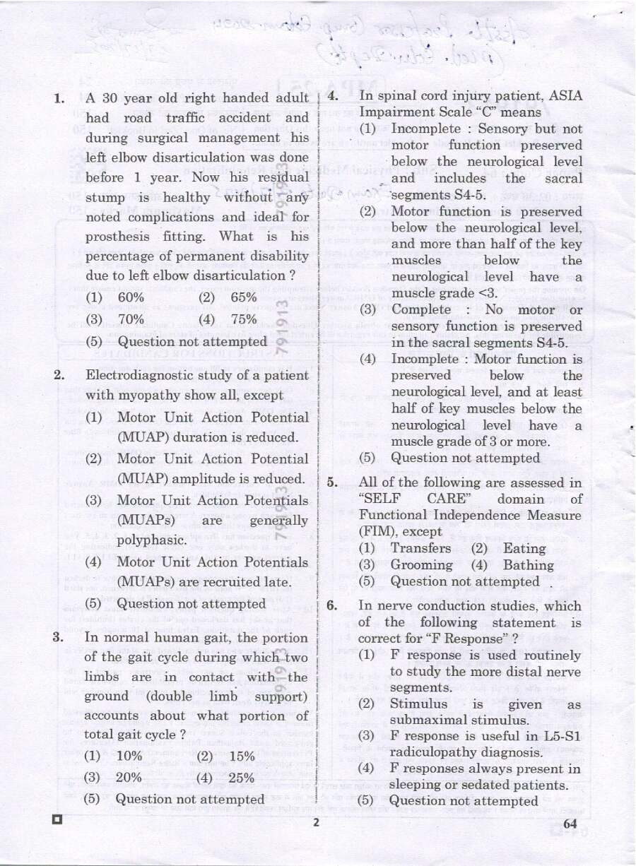 RPSC Asst. Professor Medical Edu. 2024 Physical Medicine and Rehabilitation question paper page 1 instructions scan PDF download