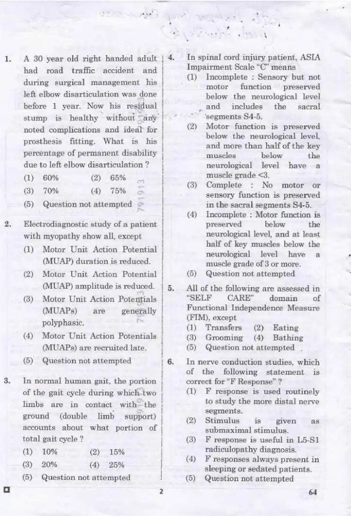RPSC Asst. Professor Medical Edu. 2024 Physical Medicine and Rehabilitation question paper page 1 instructions scan PDF download