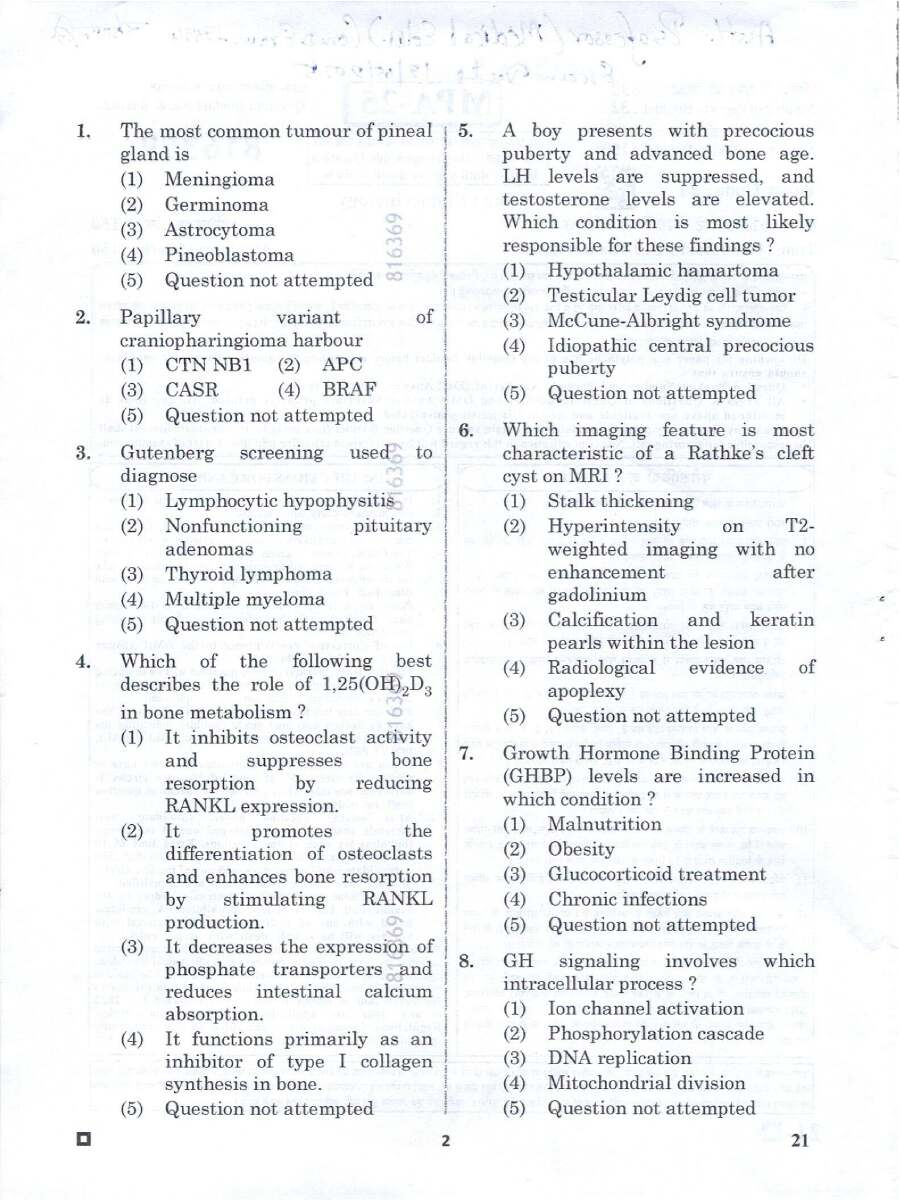 RPSC Asst. Professor Endocrinology 2024 question paper page 1 instructions scan PDF download for Medical Edu. Comp Exam