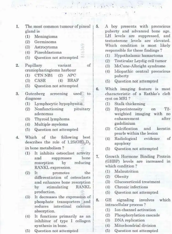 RPSC Asst. Professor Endocrinology 2024 question paper page 1 instructions scan PDF download for Medical Edu. Comp Exam