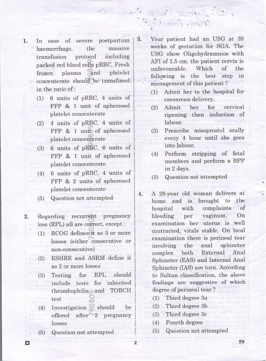RPSC Asst. Professor Medical Edu. 2024 Obstetrics & Gynaecology question paper page 1 instructions scan PDF download
