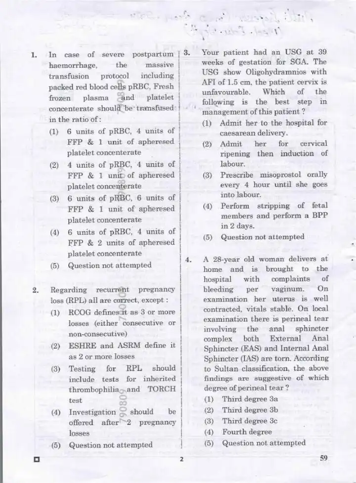 RPSC Asst. Professor Medical Edu. 2024 Obstetrics & Gynaecology question paper page 1 instructions scan PDF download