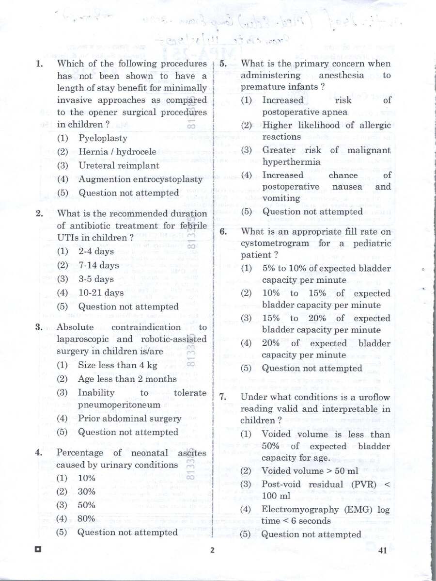 RPSC Asst. Professor Medical Edu. Comp. Exam 2024 Paediatric Urology question paper page 1 instructions and exam header scan PDF download