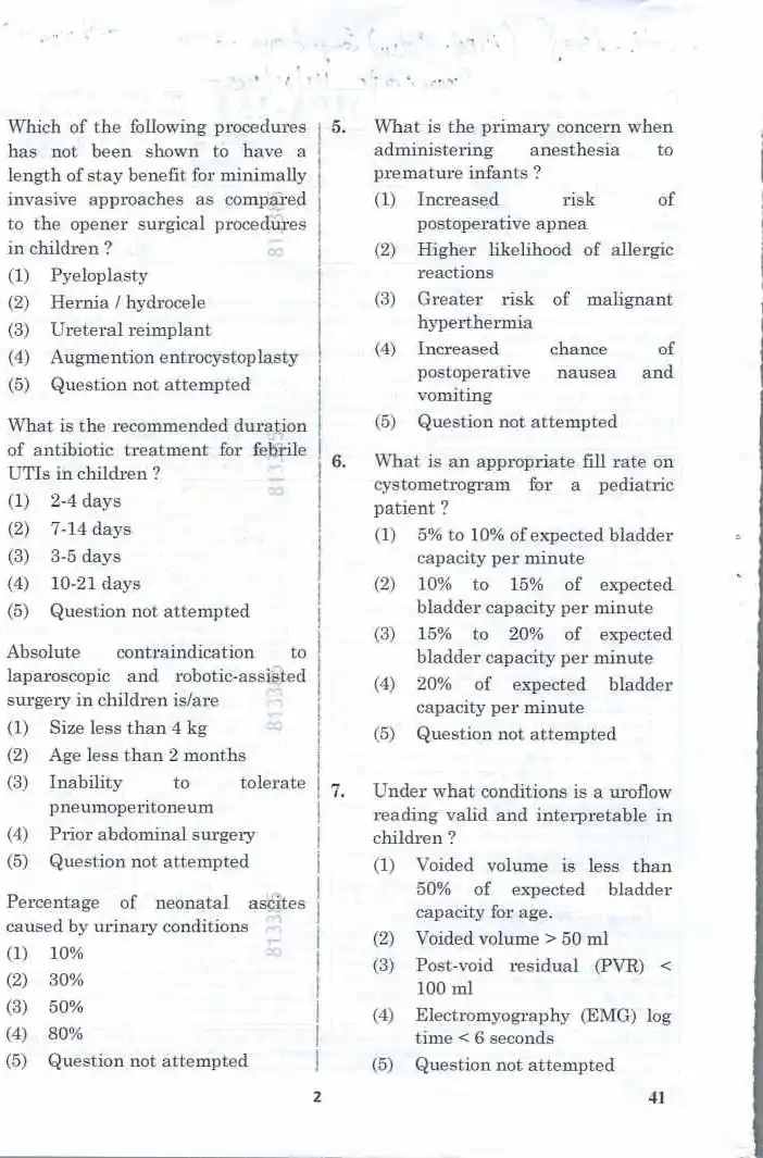 RPSC Asst. Professor Medical Edu. Comp. Exam 2024 Paediatric Urology question paper page 1 instructions and exam header scan PDF download