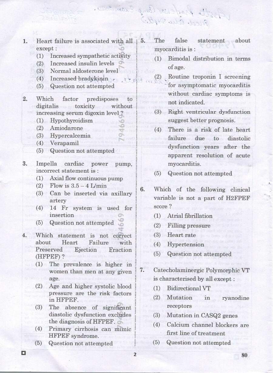 RPSC Asst. Professor Medical Edu Exam 2024 Cardiology question paper page 1 instructions scan PDF download