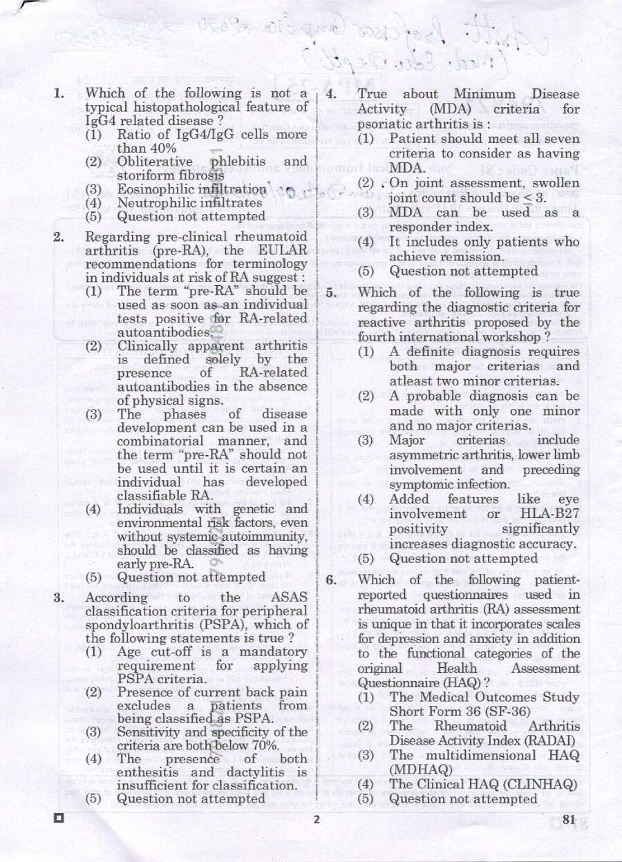 RPSC Asst. Professor Medical Edu Exam 2024 Clinical Immunology and Rheumatology question paper page 1 instructions scan PDF download