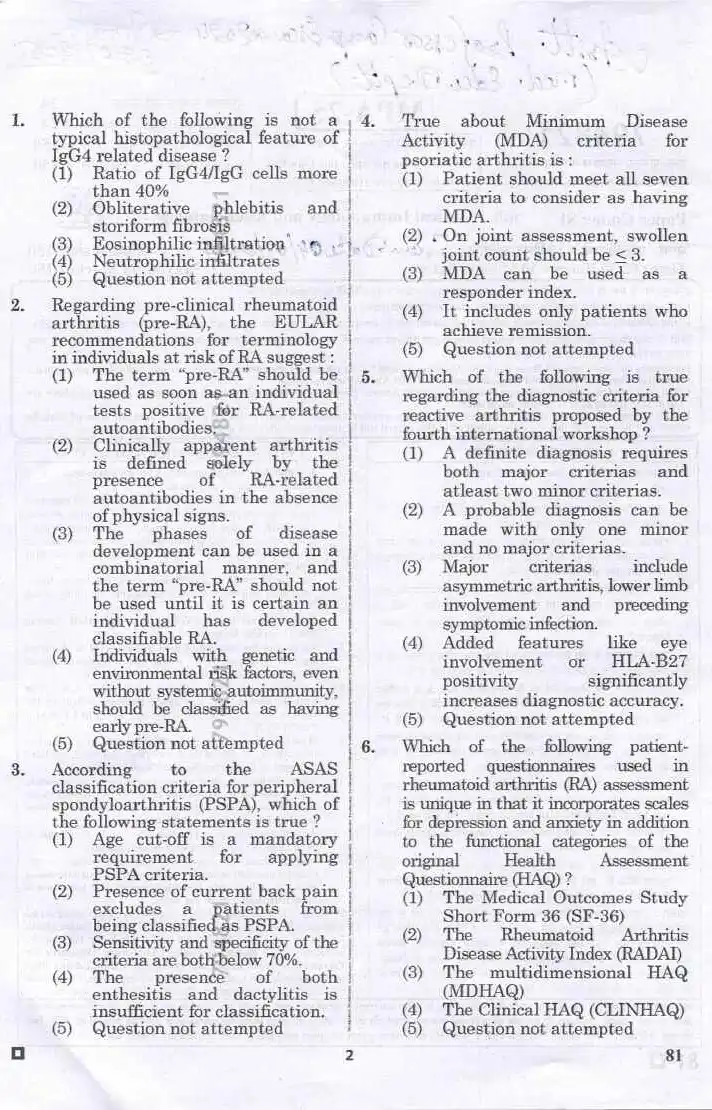 RPSC Asst. Professor Medical Edu Exam 2024 Clinical Immunology and Rheumatology question paper page 1 instructions scan PDF download