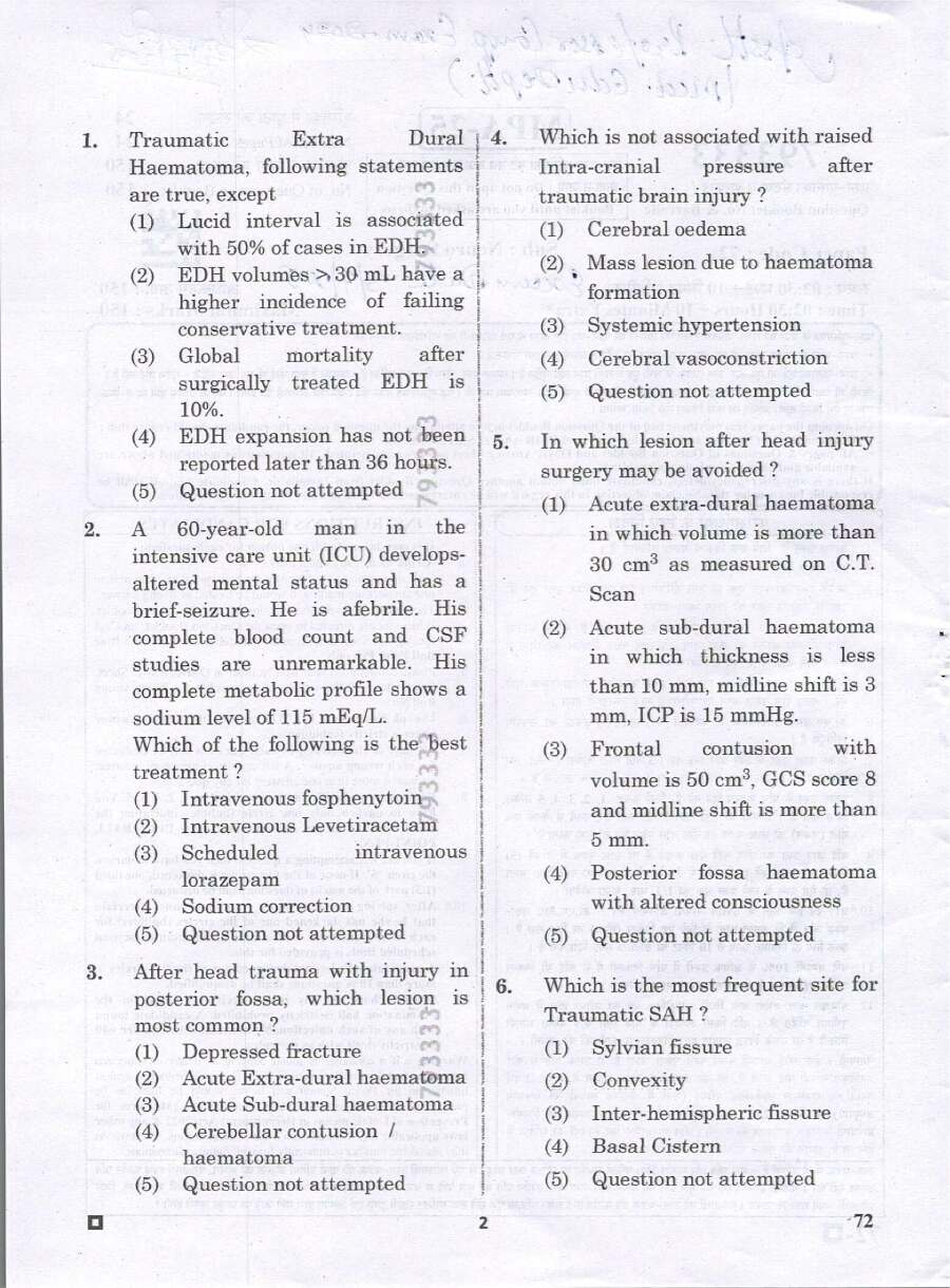 RPSC Asst. Professor Medical Edu Exam 2024 Neuro Surgery question paper page 1 instructions scan PDF download