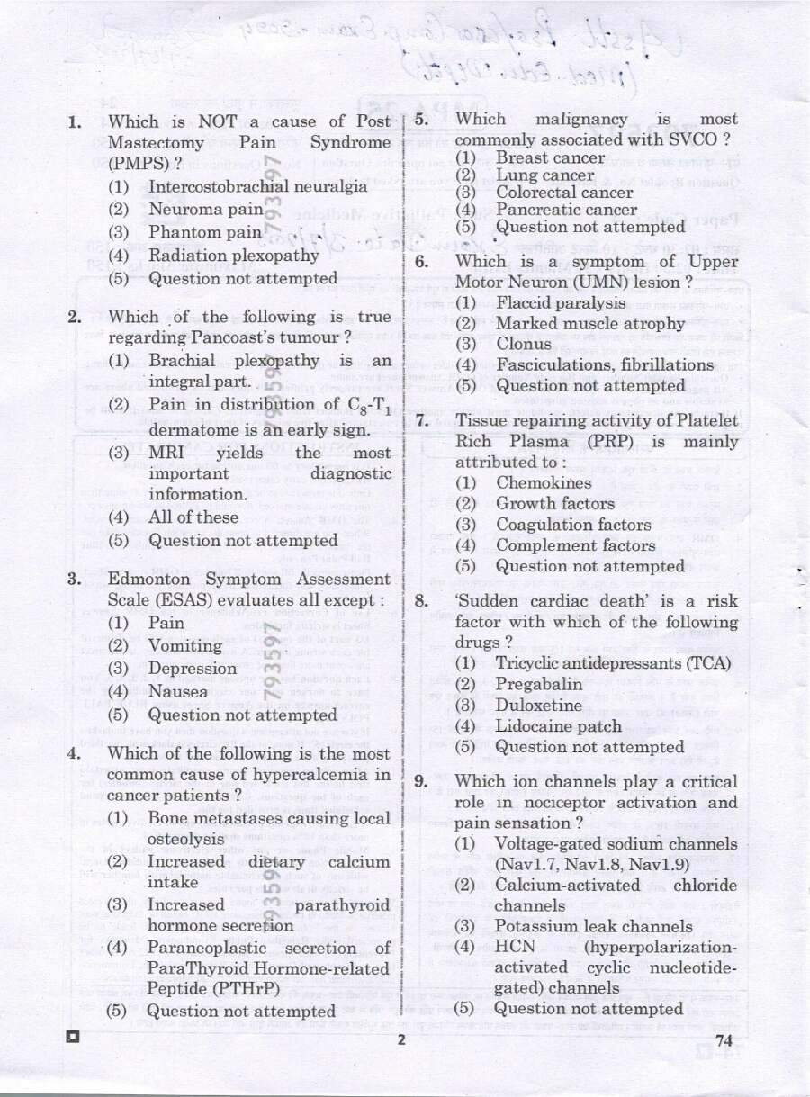 RPSC Asst. Professor Medical Edu Exam 2024 Palliative Medicine question paper page 1 scan showing exam instructions, paper code, time, and marks. PDF download.