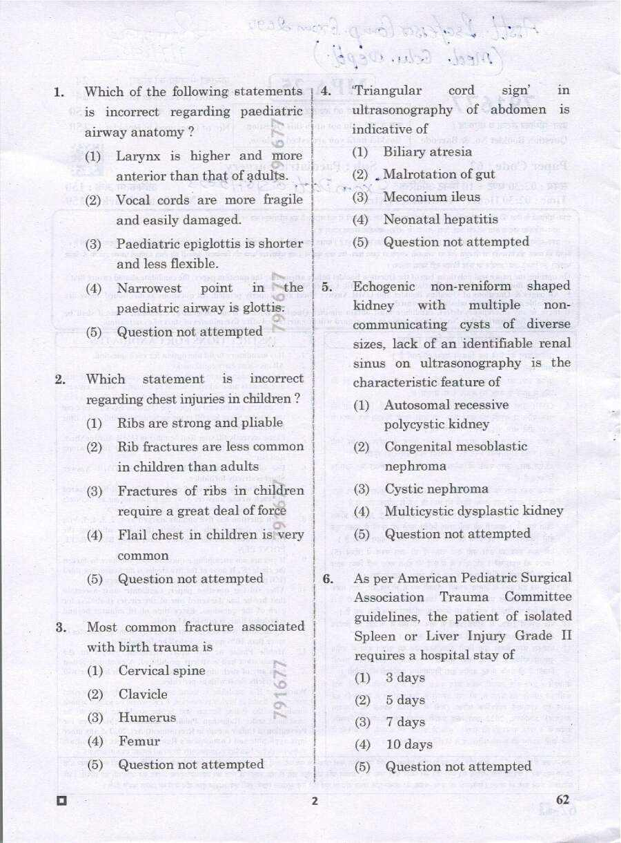 RPSC Asst. Professor Medical Edu. Paediatric Surgery 2024 question paper page 1 instructions scan PDF download