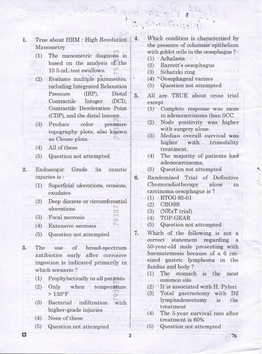 RPSC Asst. Professor Medical Edu 2024 Surgical Gastroenterology question paper page 1 instructions scan PDF download