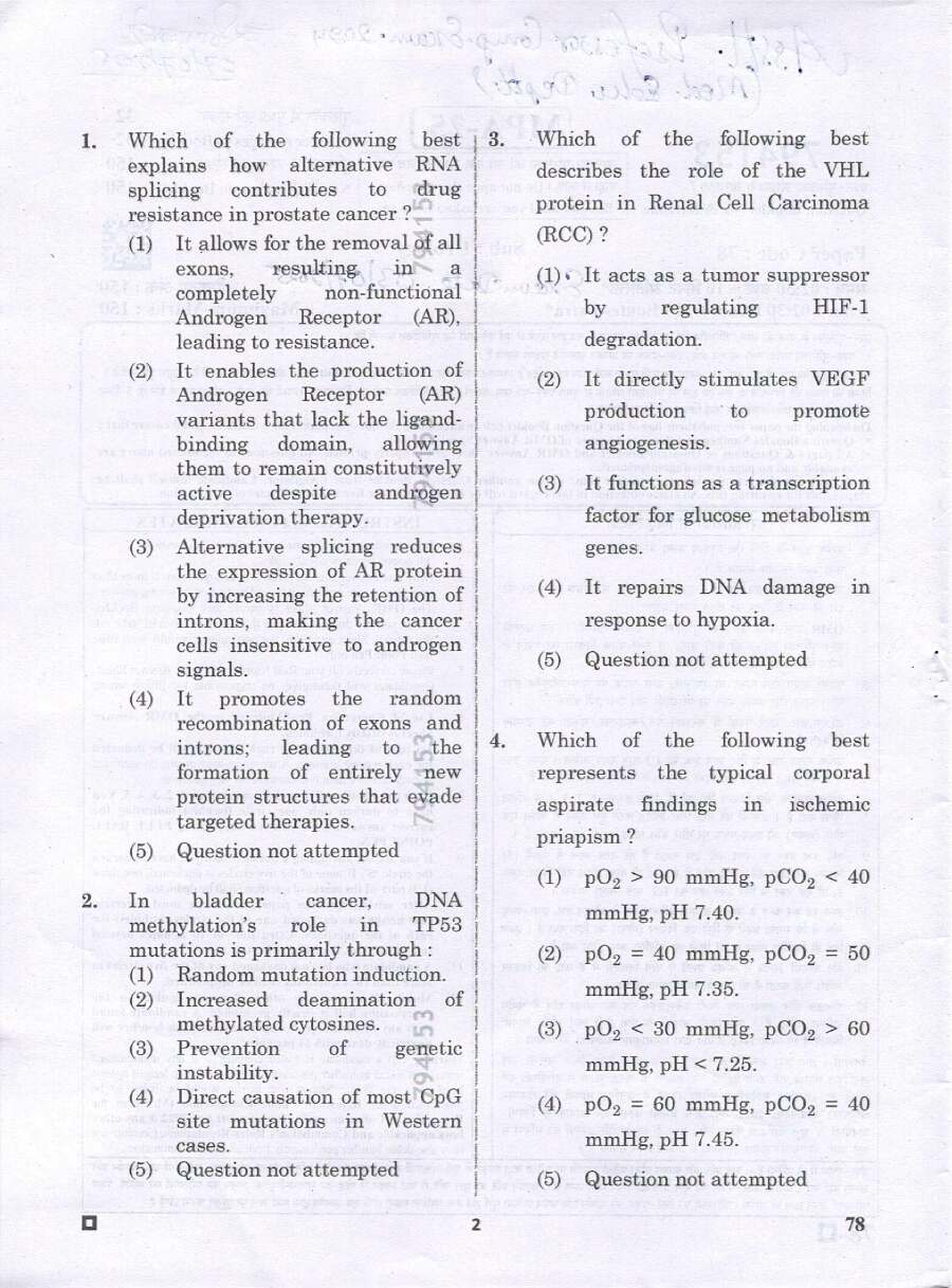 RPSC Asst. Professor Medical Edu. Urology question paper 2024 page 1 instructions Hindi English scan PDF download