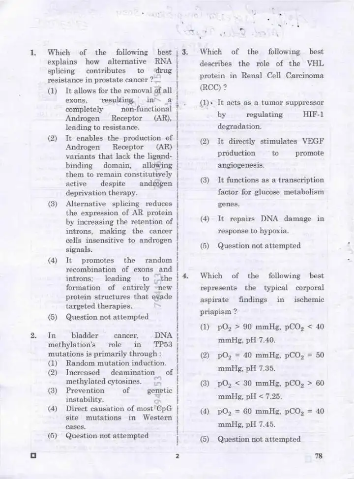 RPSC Asst. Professor Medical Edu. Urology question paper 2024 page 1 instructions Hindi English scan PDF download