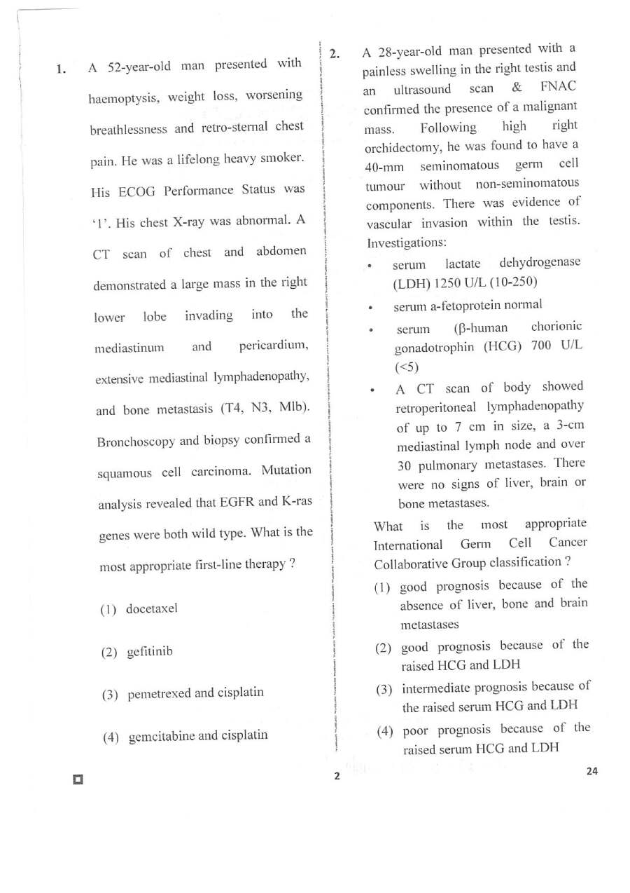 RPSC Asst. Professor Medical Oncology 2020 question paper page 1 instructions scan PDF download