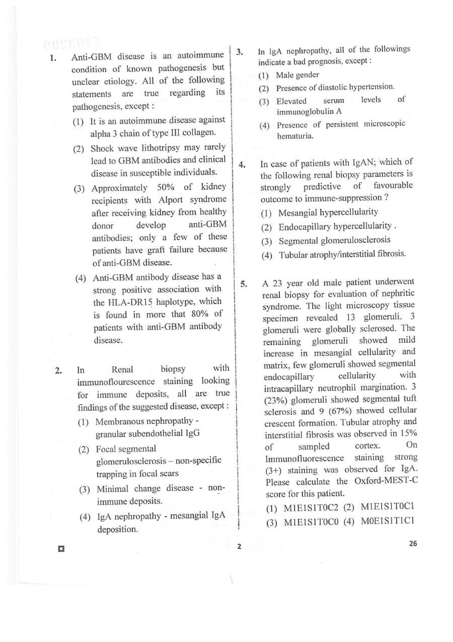 RPSC Asst. Professor Nephrology 2020 question paper page 1 scan PDF download, showing exam instructions and header details for RPSC medical recruitment.