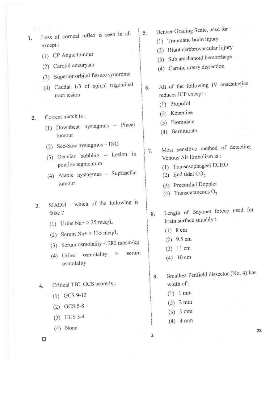 RPSC Asst. Professor Neuro Surgery 2020 question paper page 1 instructions scan PDF download. Official RPSC exam header and candidate instructions.